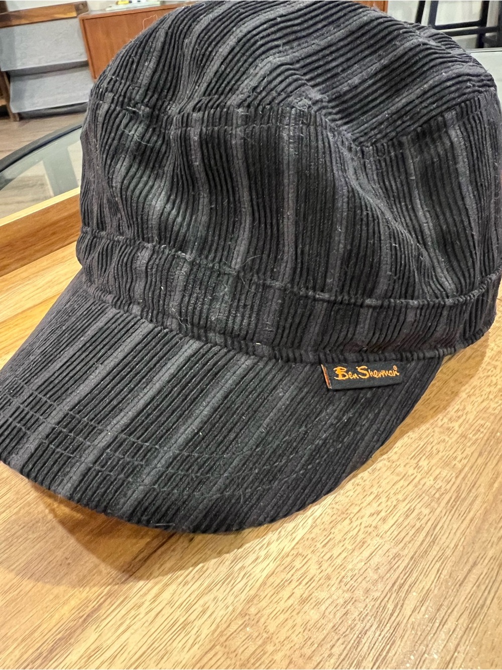 Ben Sherman Y2K Black Corduroy Cap  with Branded Tab size S/M